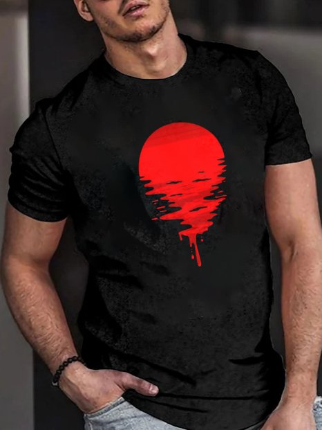 Fashion Casual Black Printed T-Shirt