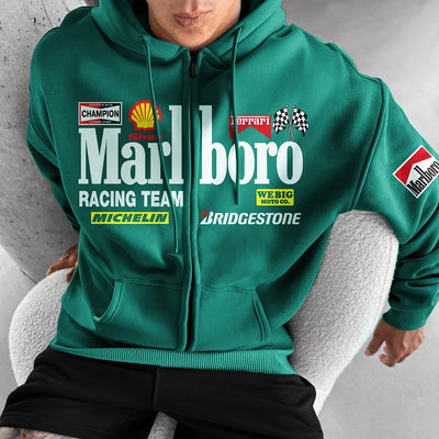 Oversized Hoodie Racing Graphic Print  Zip-Up Hooded Sweatshirt
