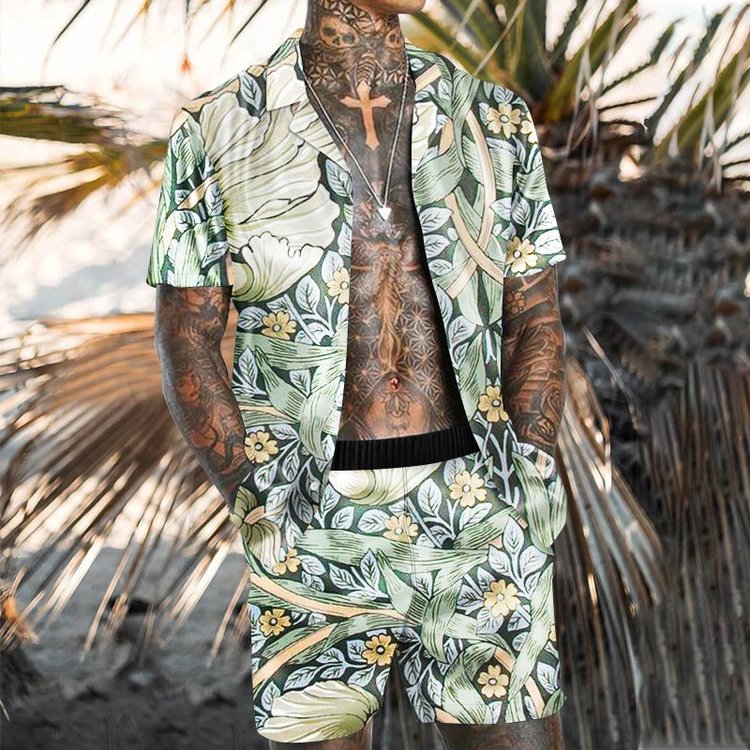 Fashion and Leisure Green Floral Printed Beach Suit