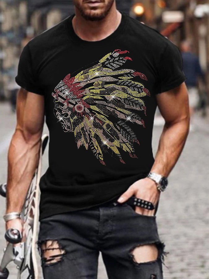 Stylish Casual Black Rhinestone T-Shirt