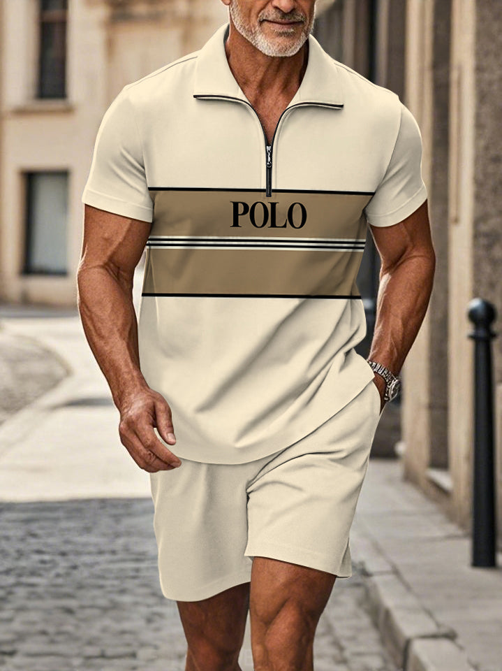 Polo Short Sleeve Zipper Two-Piece Set