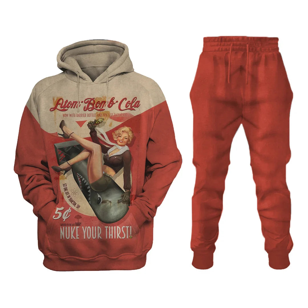 Atom Bomb Cola Fashion Retro Casual Sweatshirt Set
