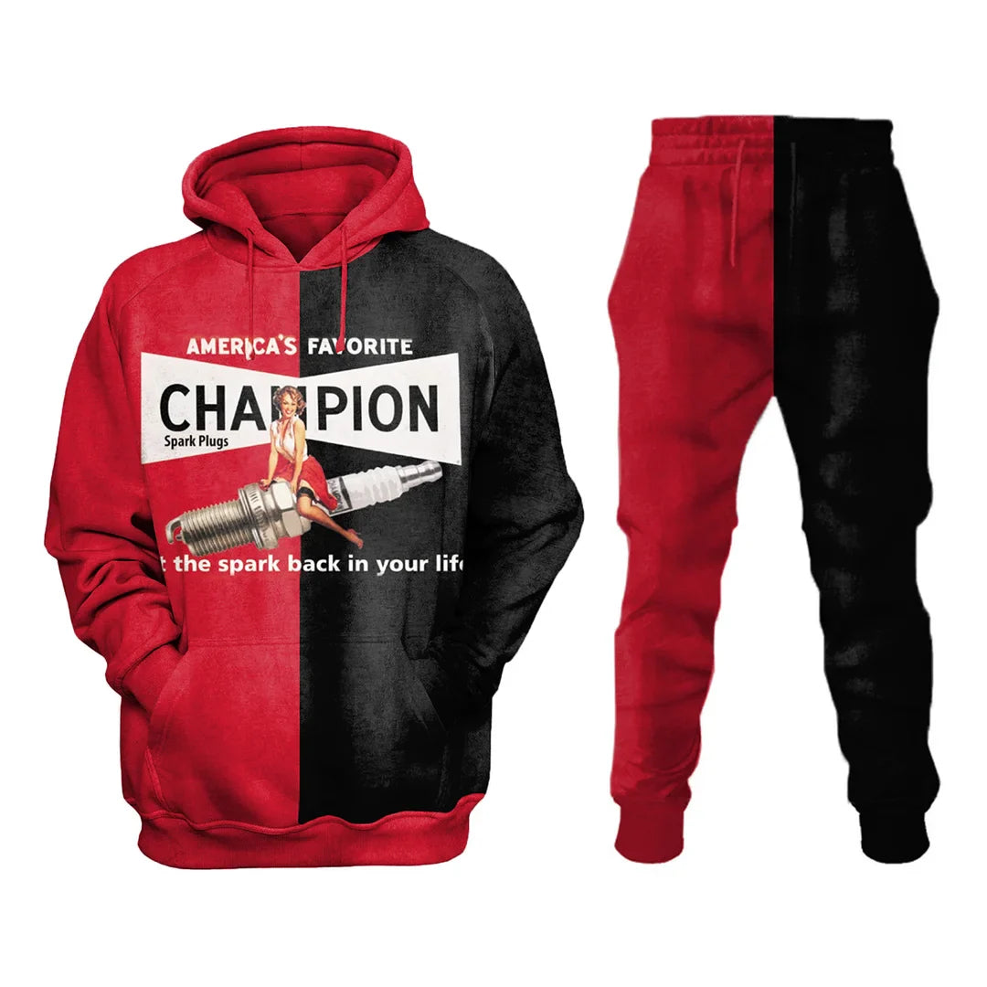 Spark Plug Retro Casual Sweatshirt Set