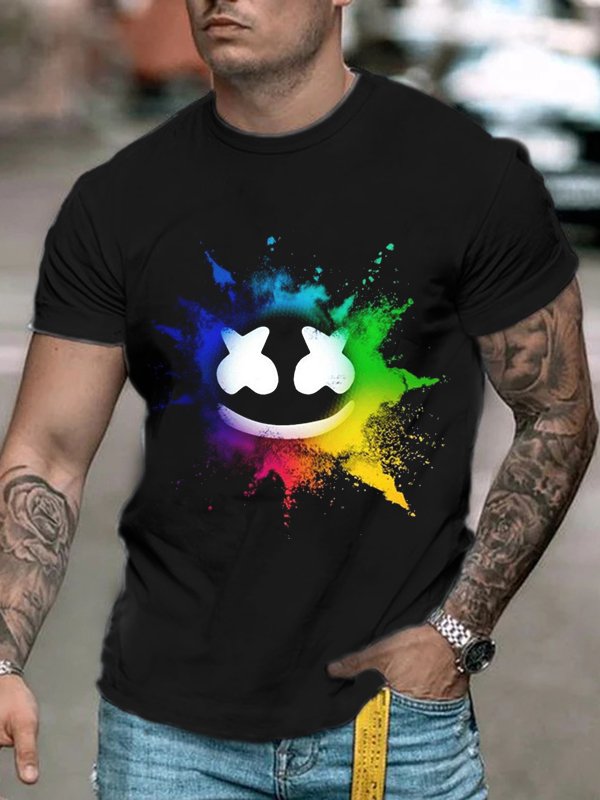 Stylish Casual Black Emoticon Print Short Sleeve T-Shirt