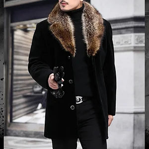 Fur Collar Single Breasted Mid Length Coat
