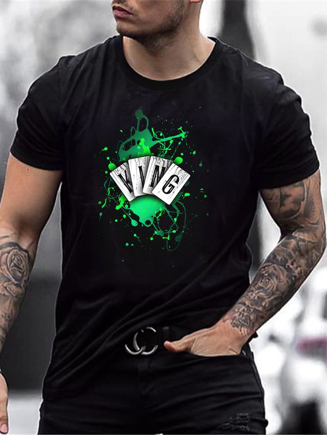 Fashion Casual Black Poker King Printed T-Shirt