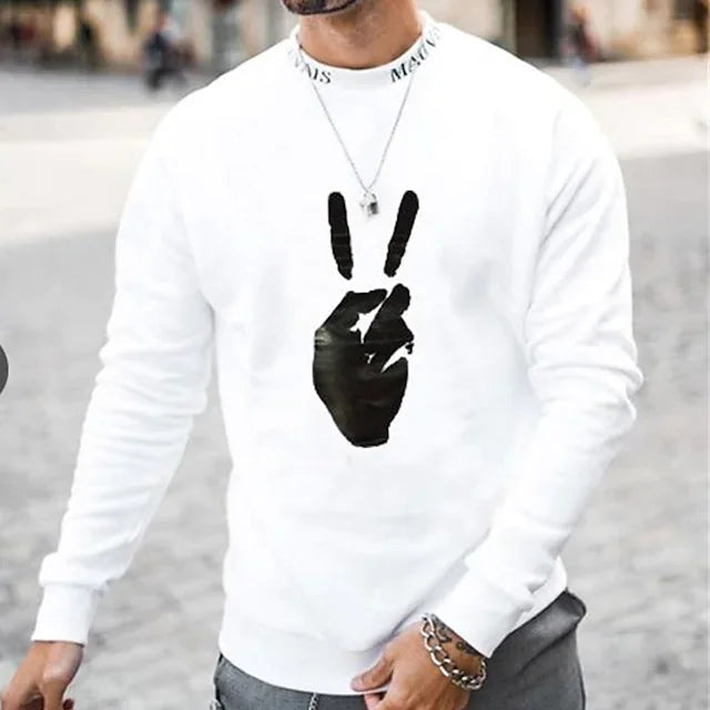 T shirt Tee Graphic Gesture Crew Neck White Long Sleeve Hot Stamping Daily Holiday Print Tops Lightweight Casual Comfortable