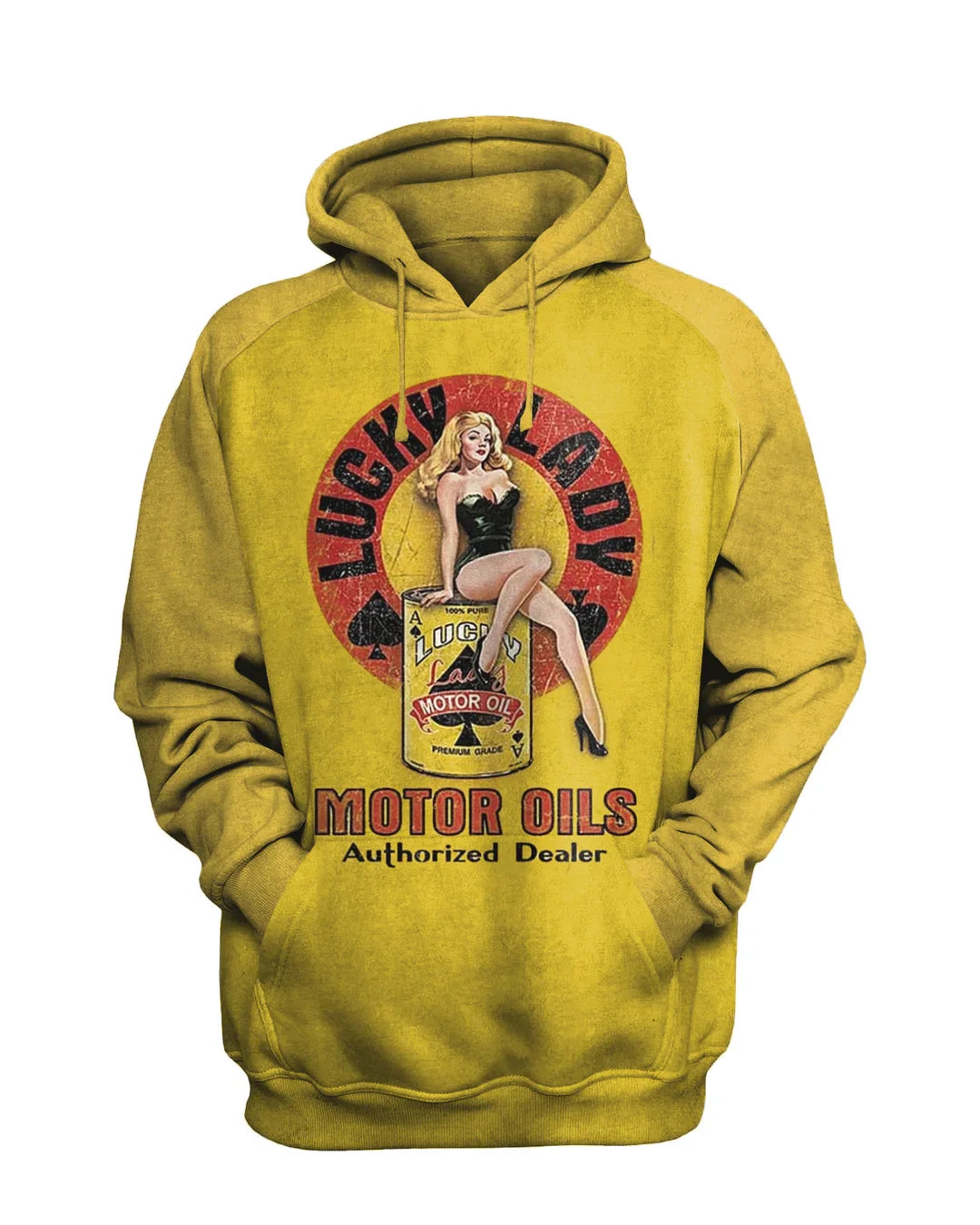Lucky Lady Retro Casual Engine Oil Print Sweatshirt Set