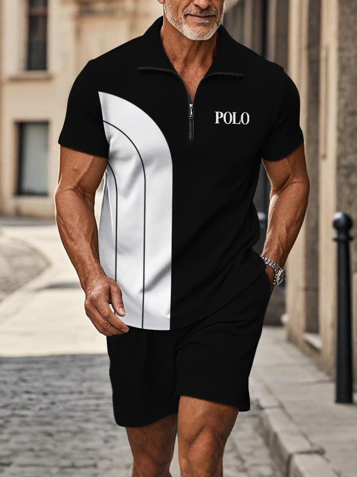 Polo Short Sleeve Zipper Two-Piece Set