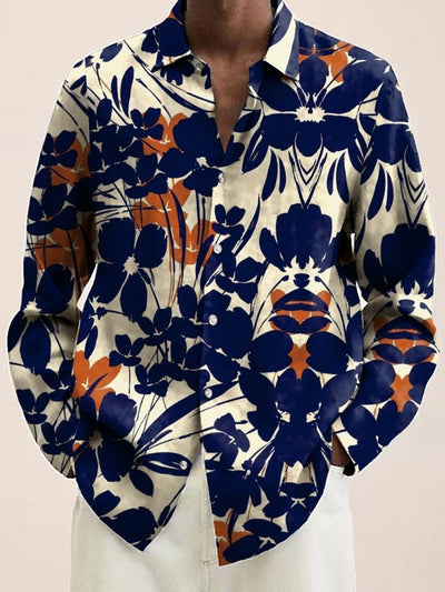 Hawaiian Shirt Simple Floral Print Casual Vacation Oversized Long Sleeve Shirt