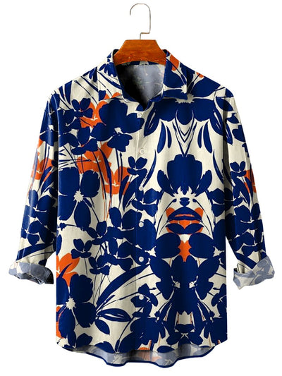 Hawaiian Shirt Simple Floral Print Casual Vacation Oversized Long Sleeve Shirt