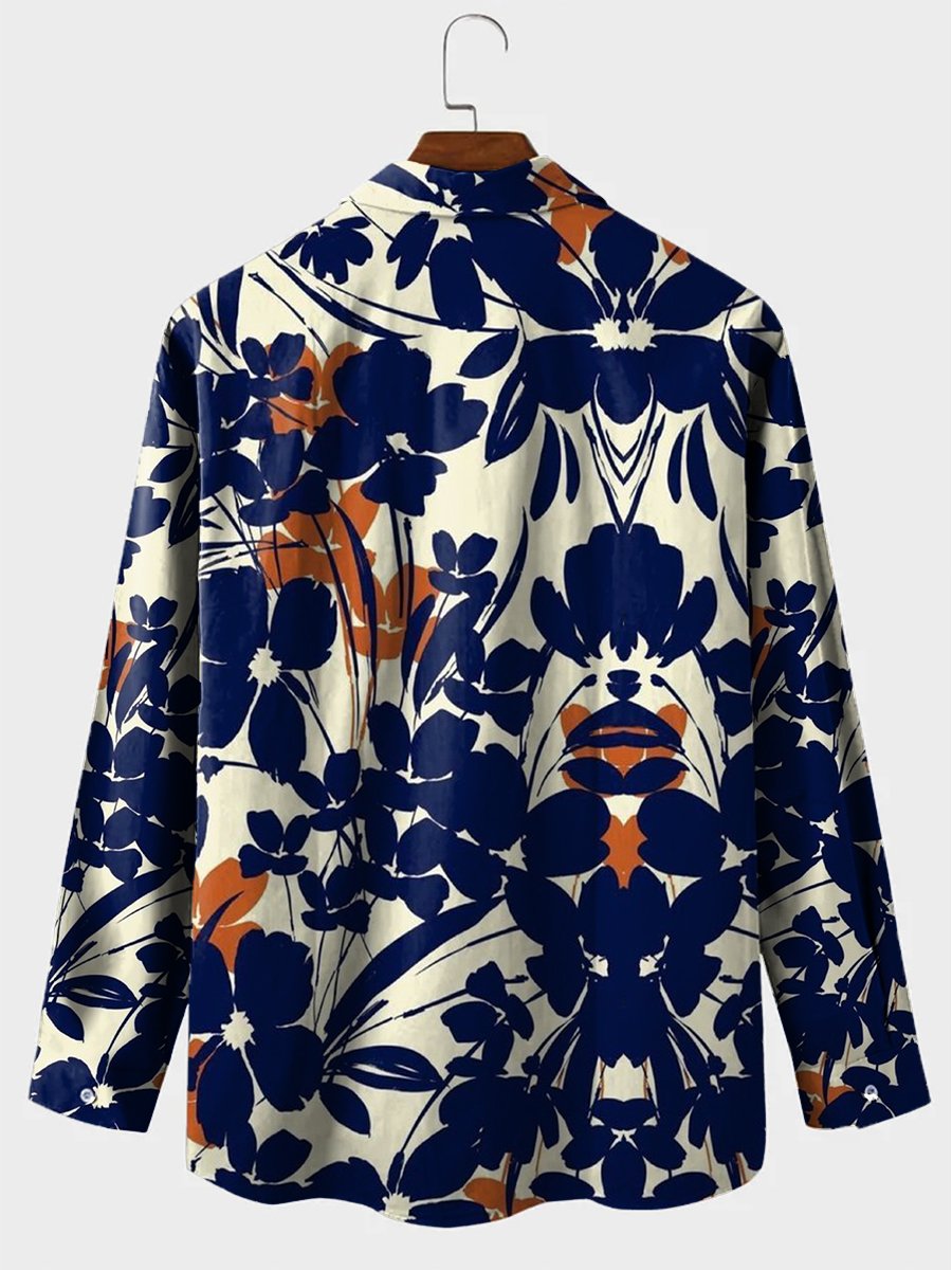 Hawaiian Shirt Simple Floral Print Casual Vacation Oversized Long Sleeve Shirt