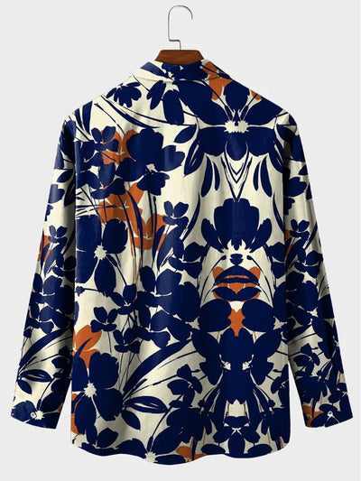 Hawaiian Shirt Simple Floral Print Casual Vacation Oversized Long Sleeve Shirt