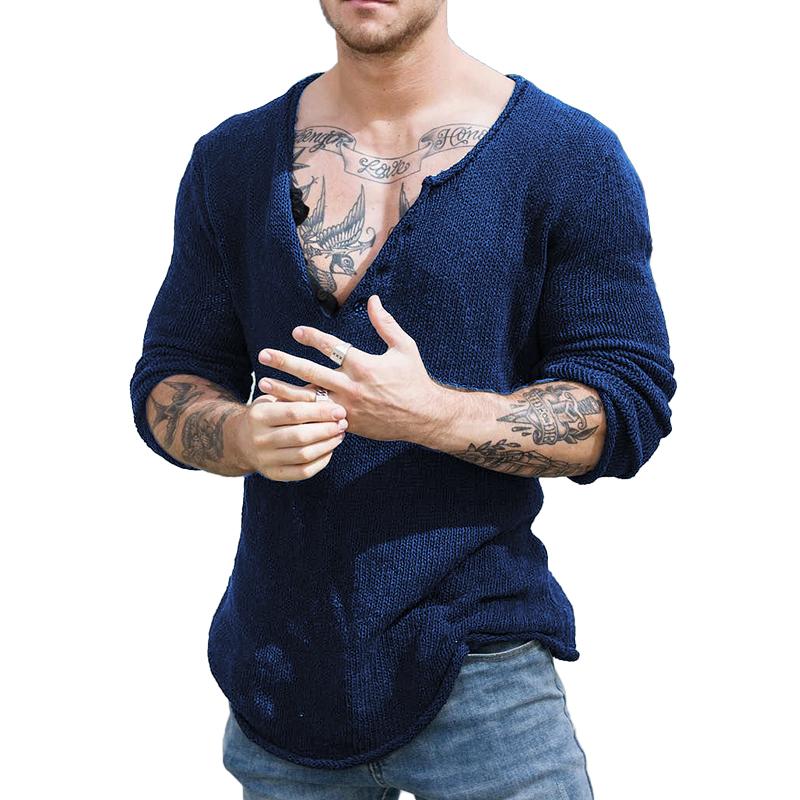 Casual V Neck Long Sleeve Knitted Sweater