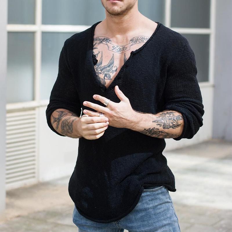 Casual V Neck Long Sleeve Knitted Sweater