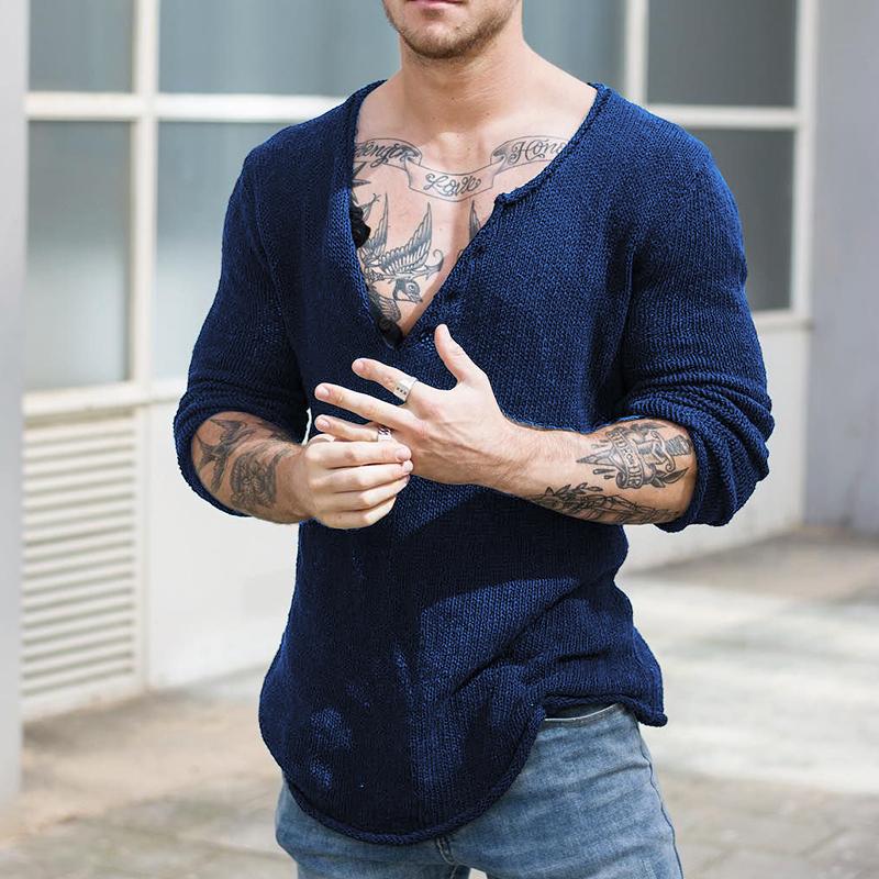 Casual V Neck Long Sleeve Knitted Sweater