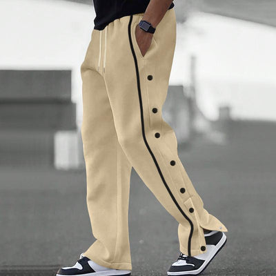 Side Buttons Elastic Waist Loose Sweatpants