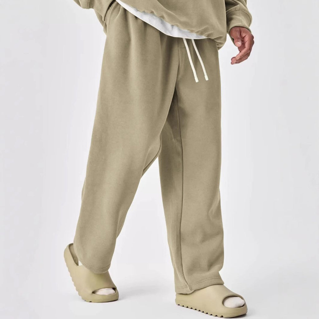 Solid Color Drawstring Elastic Waist Straight Leg Sweatpants