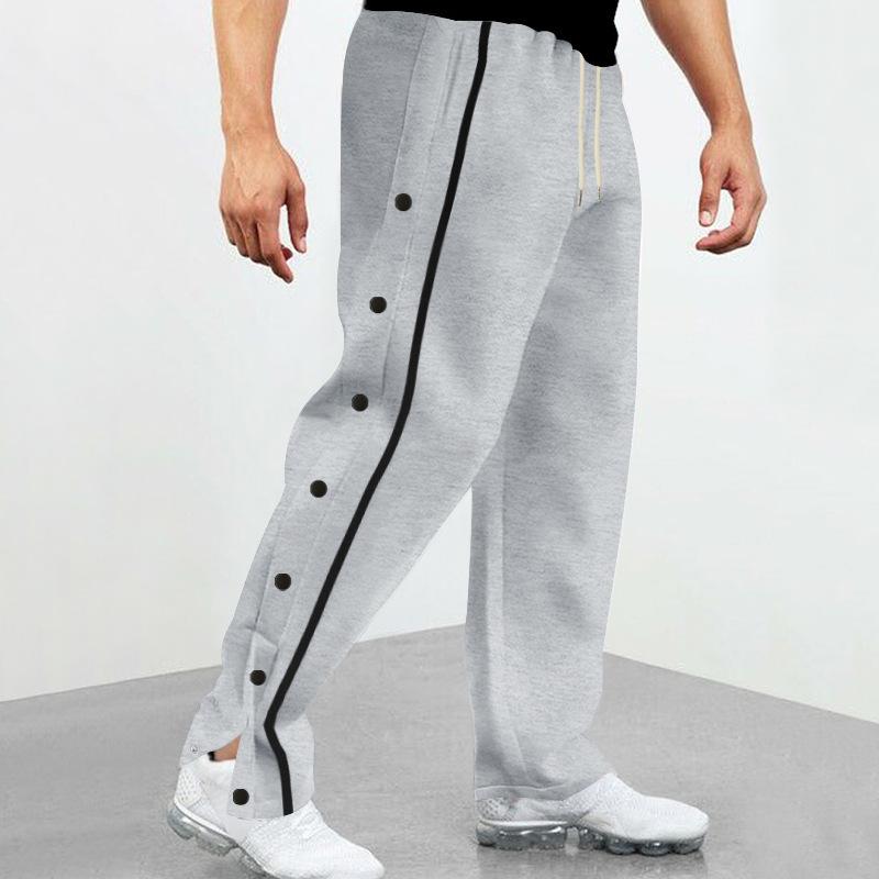 Side Buttons Elastic Waist Loose Sweatpants