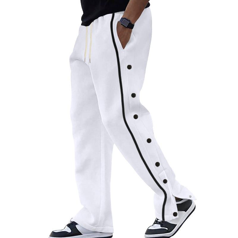 Side Buttons Elastic Waist Loose Sweatpants
