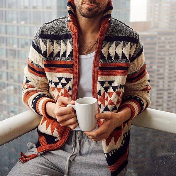 Geometric Zip Cardigan Sweater Jacket