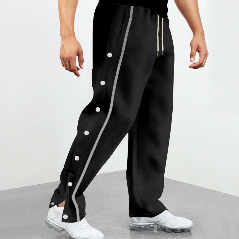 Side Buttons Elastic Waist Loose Sweatpants