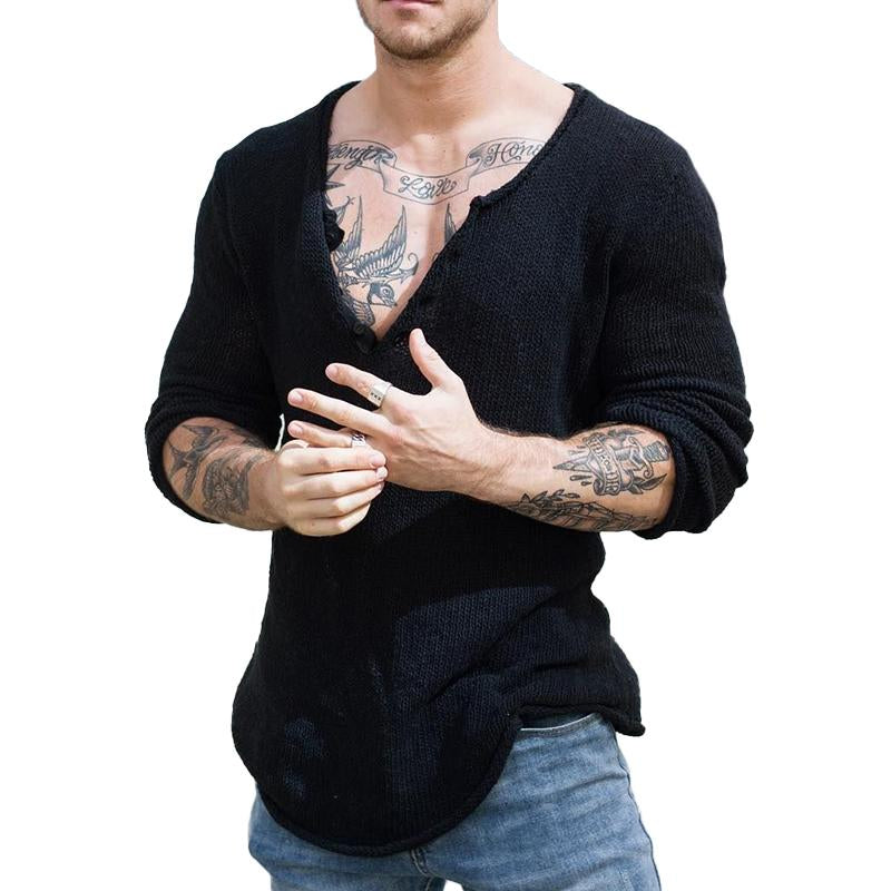 Casual V Neck Long Sleeve Knitted Sweater