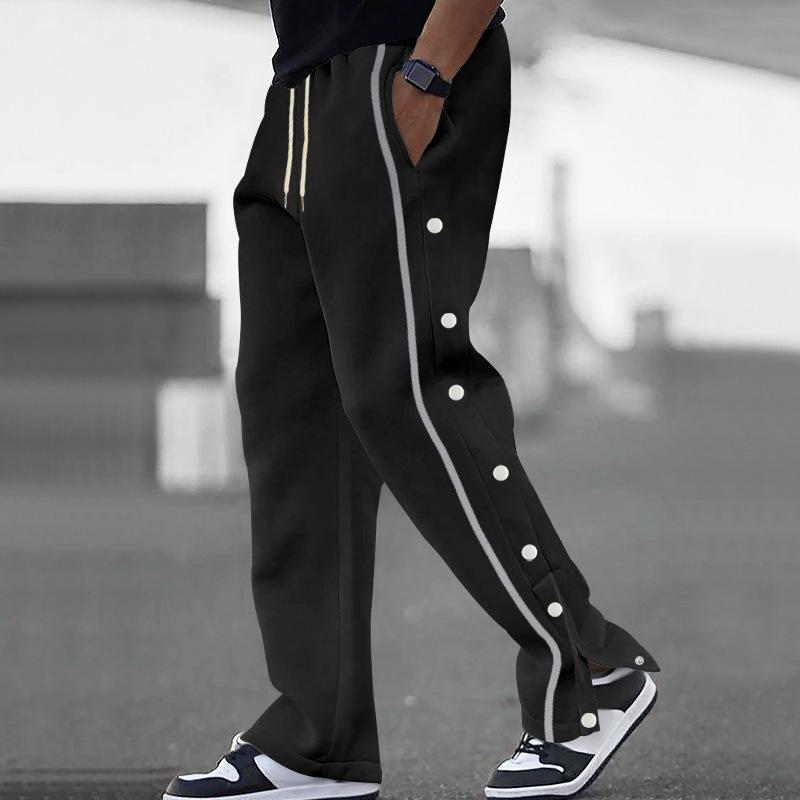 Side Buttons Elastic Waist Loose Sweatpants