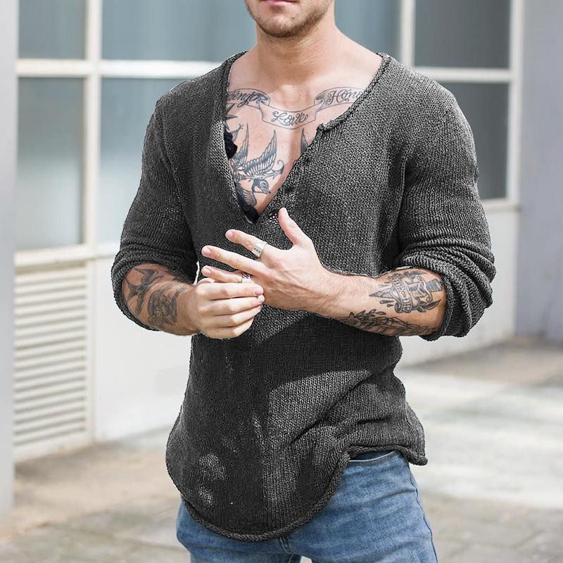 Casual V Neck Long Sleeve Knitted Sweater