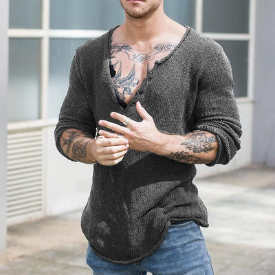 Casual V Neck Long Sleeve Knitted Sweater