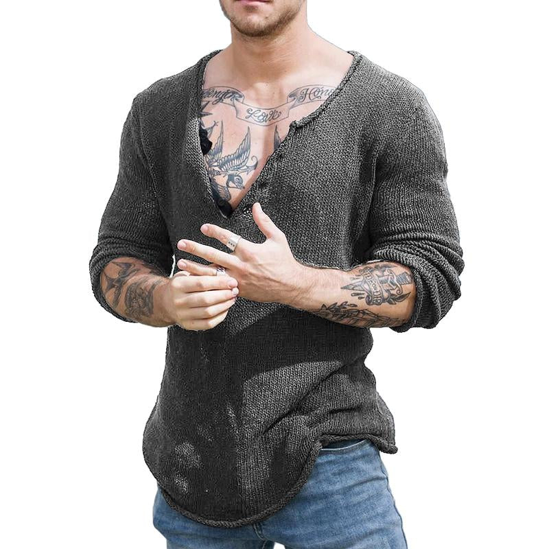 Casual V Neck Long Sleeve Knitted Sweater
