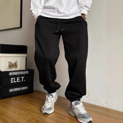 Casual Solid Color Loose Drawstring Sweatpants