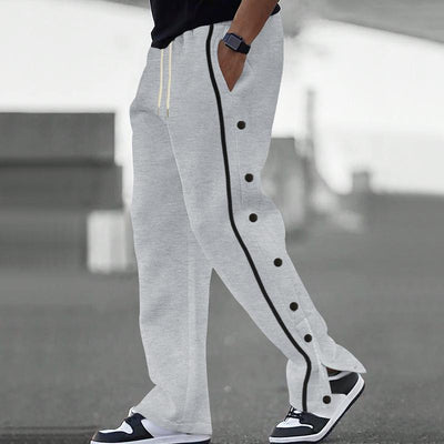 Side Buttons Elastic Waist Loose Sweatpants