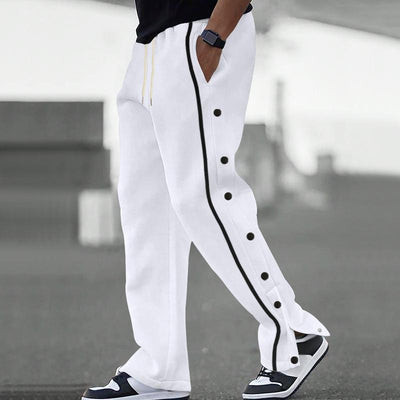 Side Buttons Elastic Waist Loose Sweatpants