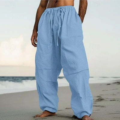 Loose Resort Solid Color Drawstring Straight Pants