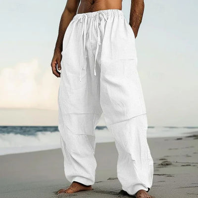 Loose Resort Solid Color Drawstring Straight Pants