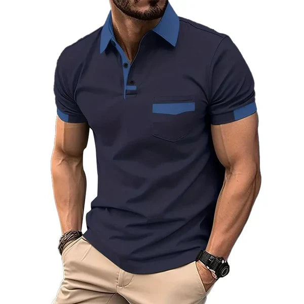 Casual Color Block Pocket Short Sleeve Polo Shirt