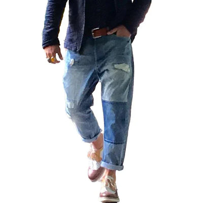 Vintage Washed Distressed Patchwork Jeans