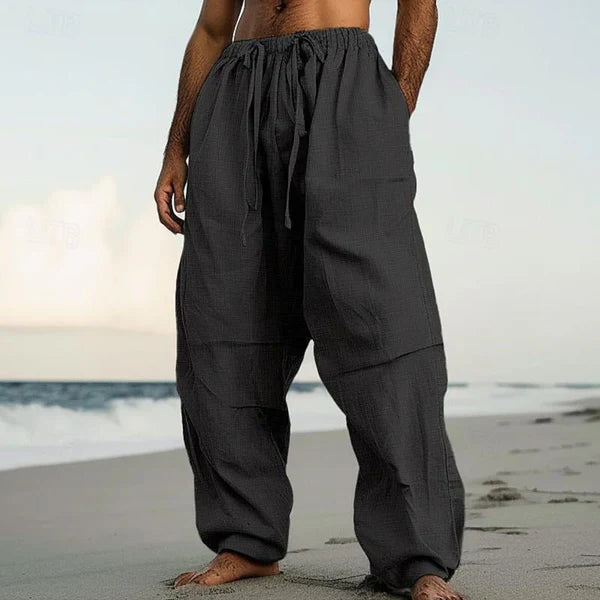 Loose Resort Solid Color Drawstring Straight Pants