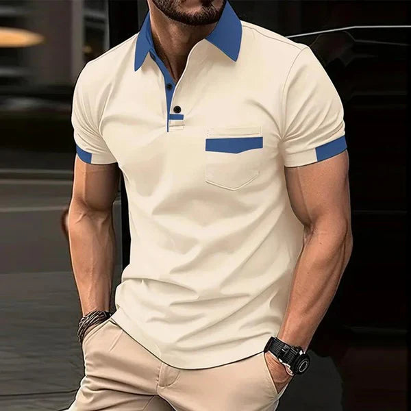 Casual Color Block Pocket Short Sleeve Polo Shirt