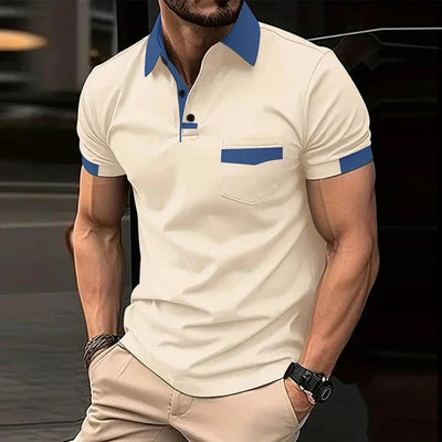 Casual Color Block Pocket Short Sleeve Polo Shirt