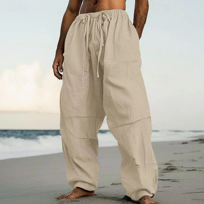 Loose Resort Solid Color Drawstring Straight Pants