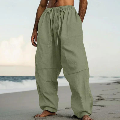 Loose Resort Solid Color Drawstring Straight Pants