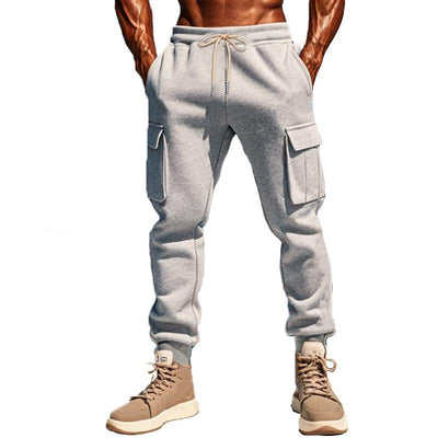 Solid Color Plush Elastic Waist Multi-pocket Sports Pants