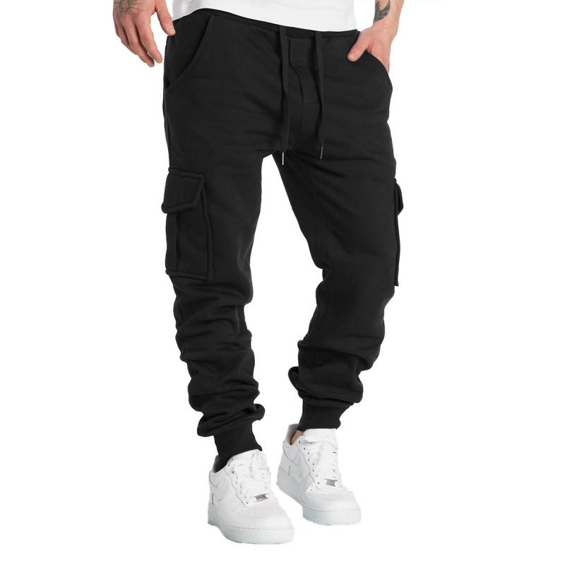 Solid Fleece Multi-pocket Elastic Waist Sports Trousers