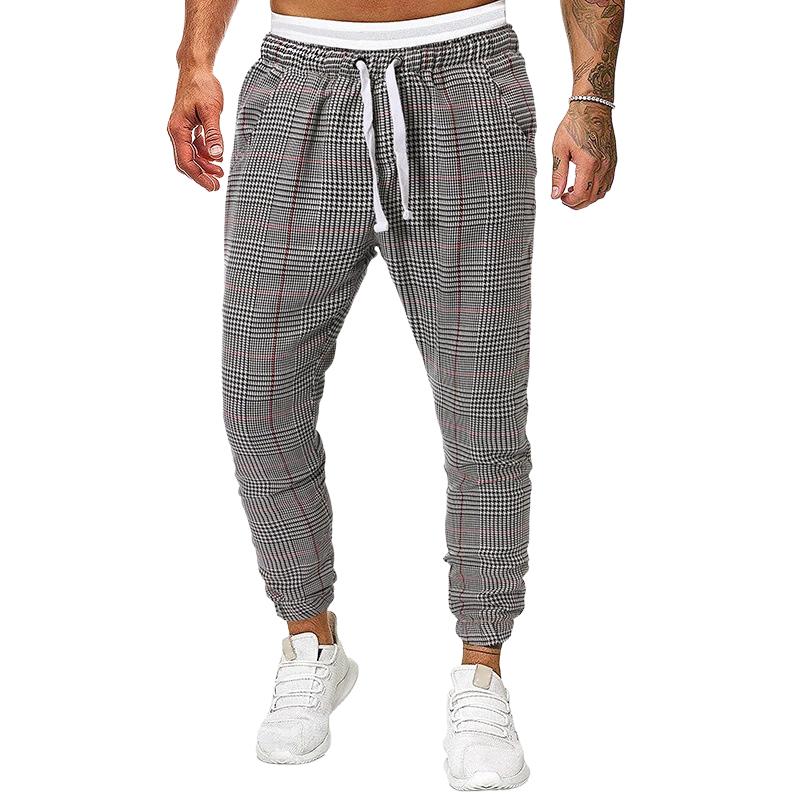 Retro Casual Plaid Print Drawstring Sports Pants