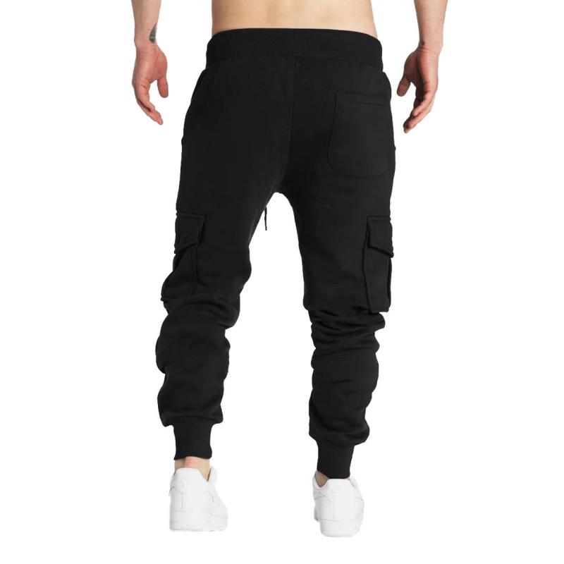 Solid Fleece Multi-pocket Elastic Waist Sports Trousers