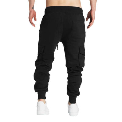 Solid Fleece Multi-pocket Elastic Waist Sports Trousers