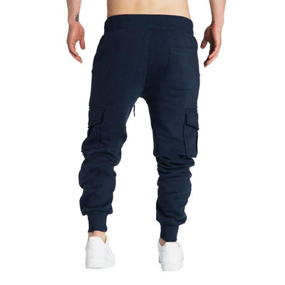Solid Fleece Multi-pocket Elastic Waist Sports Trousers