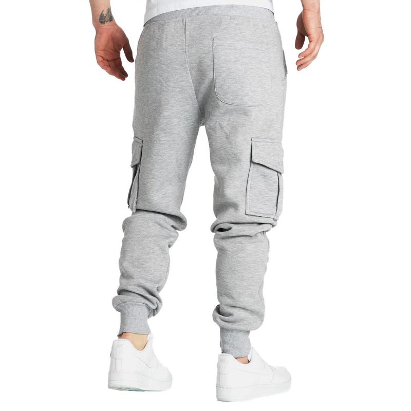 Solid Fleece Multi-pocket Elastic Waist Sports Trousers